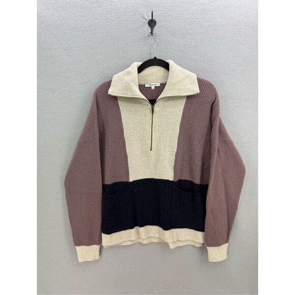 Madewell Glenbrook Half-Zip Pullover Sweater in Colorblock Merino Wool Size L - Picture 3 of 9